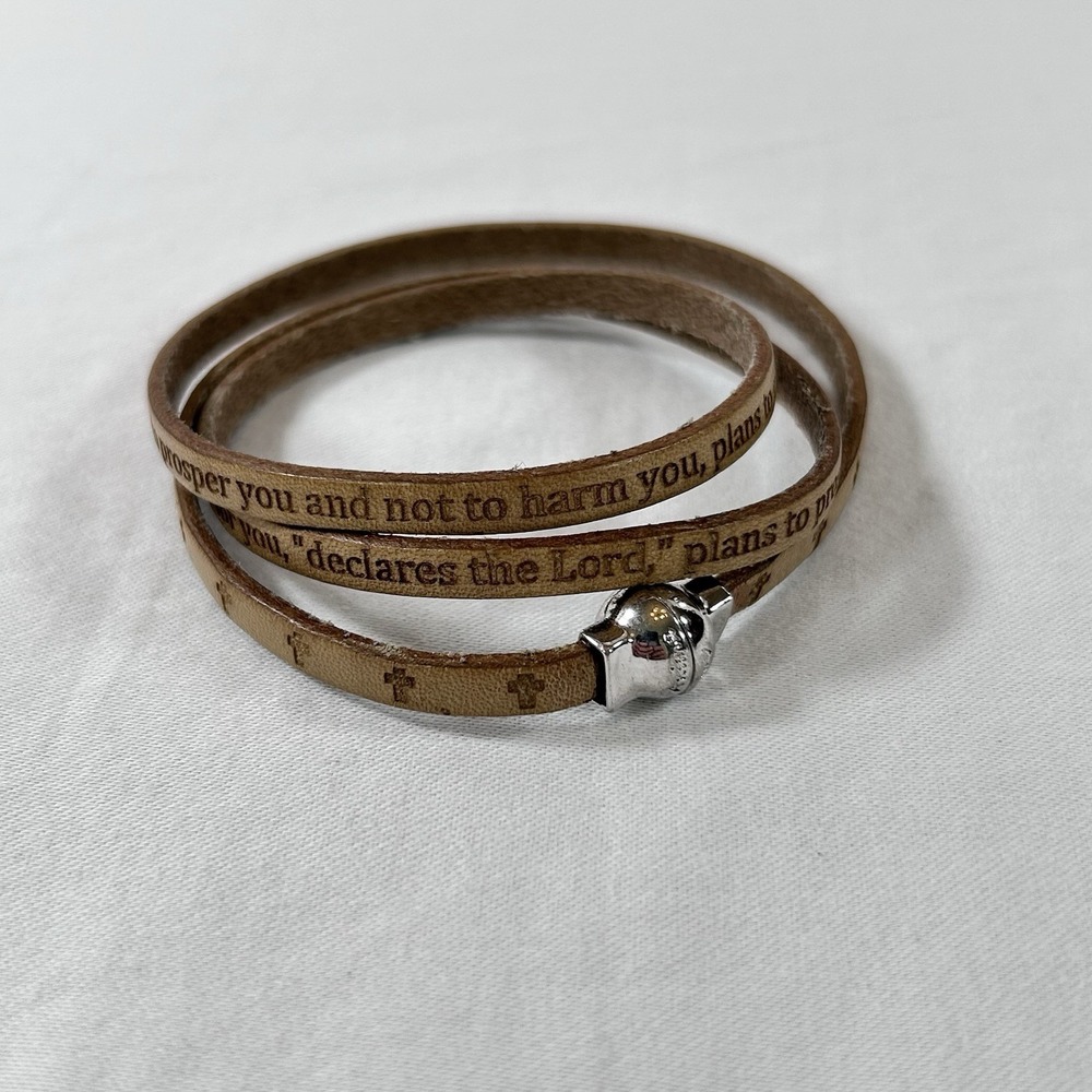 Leather Wrap Bracelet Engraved Prosperity Prayer Affirmation Encouragement ITALY